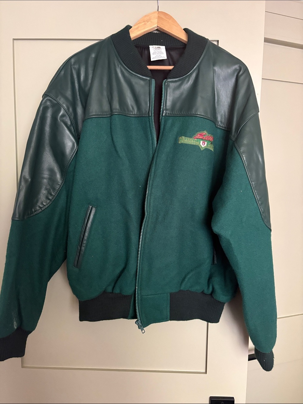 Green Men's Bomber Jacket with Leather Accents